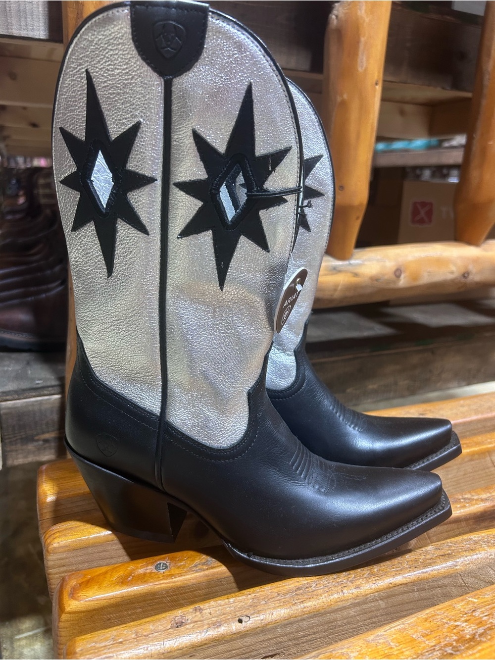 Ariat Black Leather & Silver Star Embroidered Western Boots